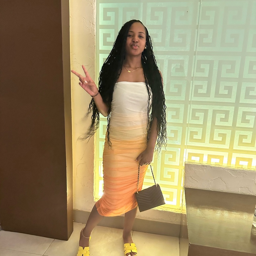 Gradient Strapless Dress with Yellow Sandals